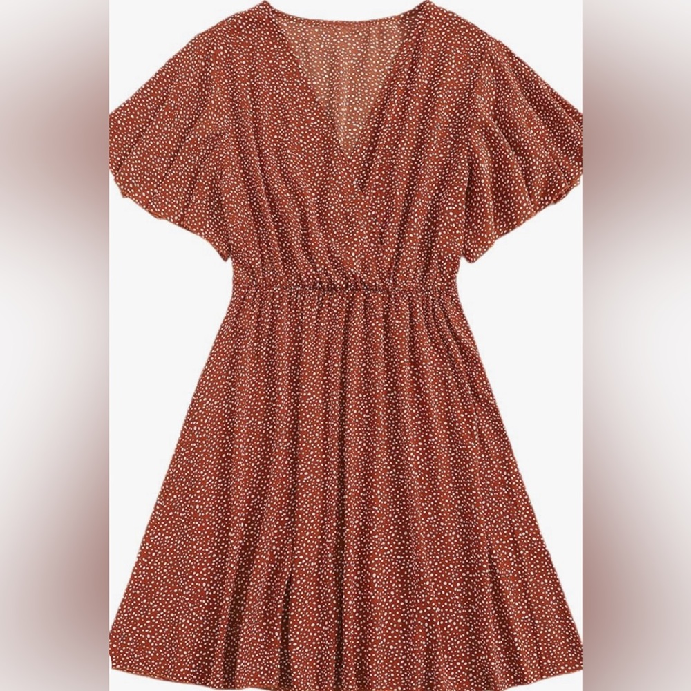 Floerns Women's Striped Print Wrap V Neck Short Sleeve A Line Dress X1